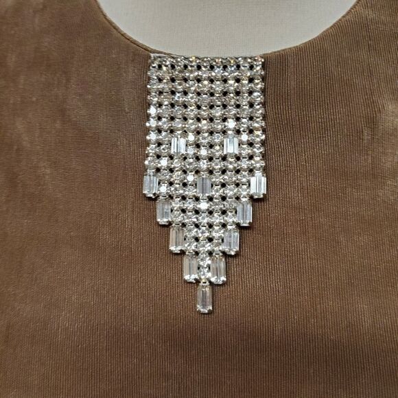 Vintage 90s y2k Slinky Sexy Stretch Acetate Bling Open Back Formal Maxi Dress 10 - Picture 3 of 7